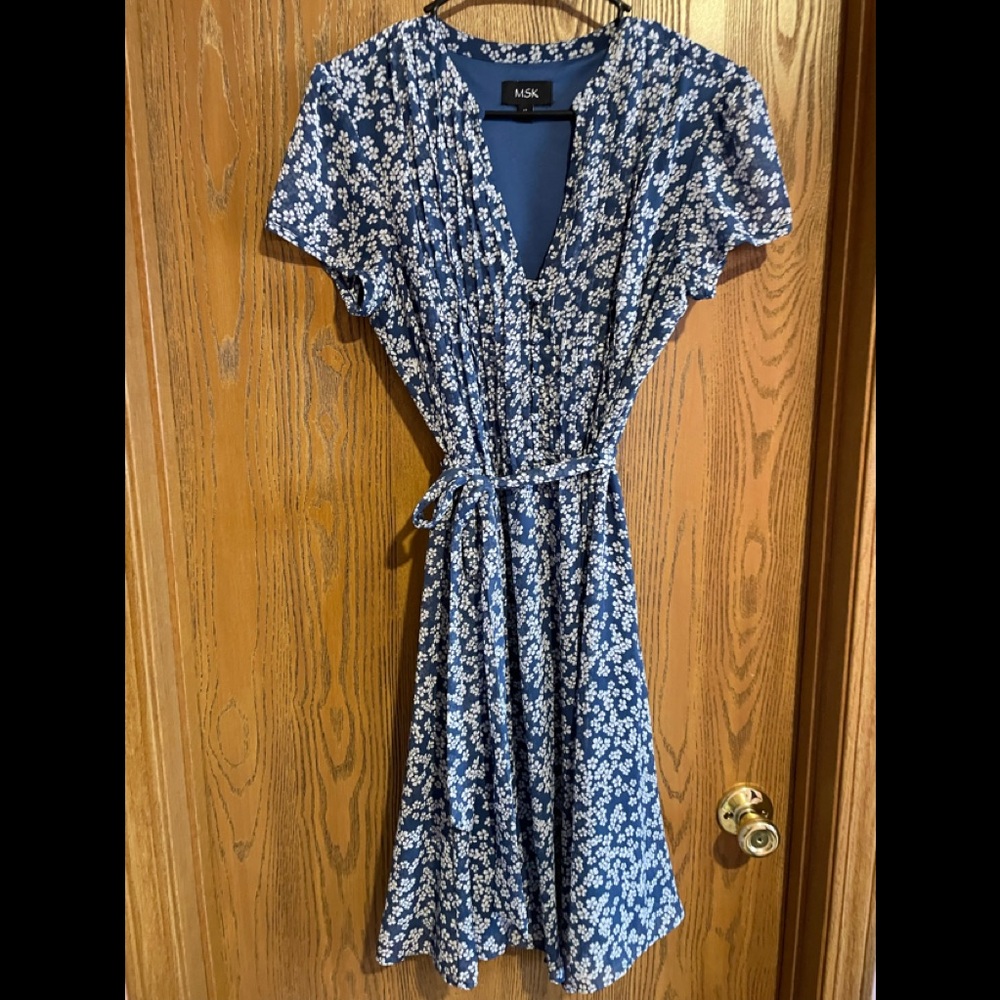 White and Blue Formal Summer Dress.